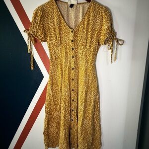 Universal Thread Mustard Yellow Floral Button-Front Mini Dress